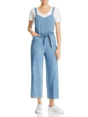 PAIGE Light Blue Denim Tie-Waist Wide-Leg Jumpsuit